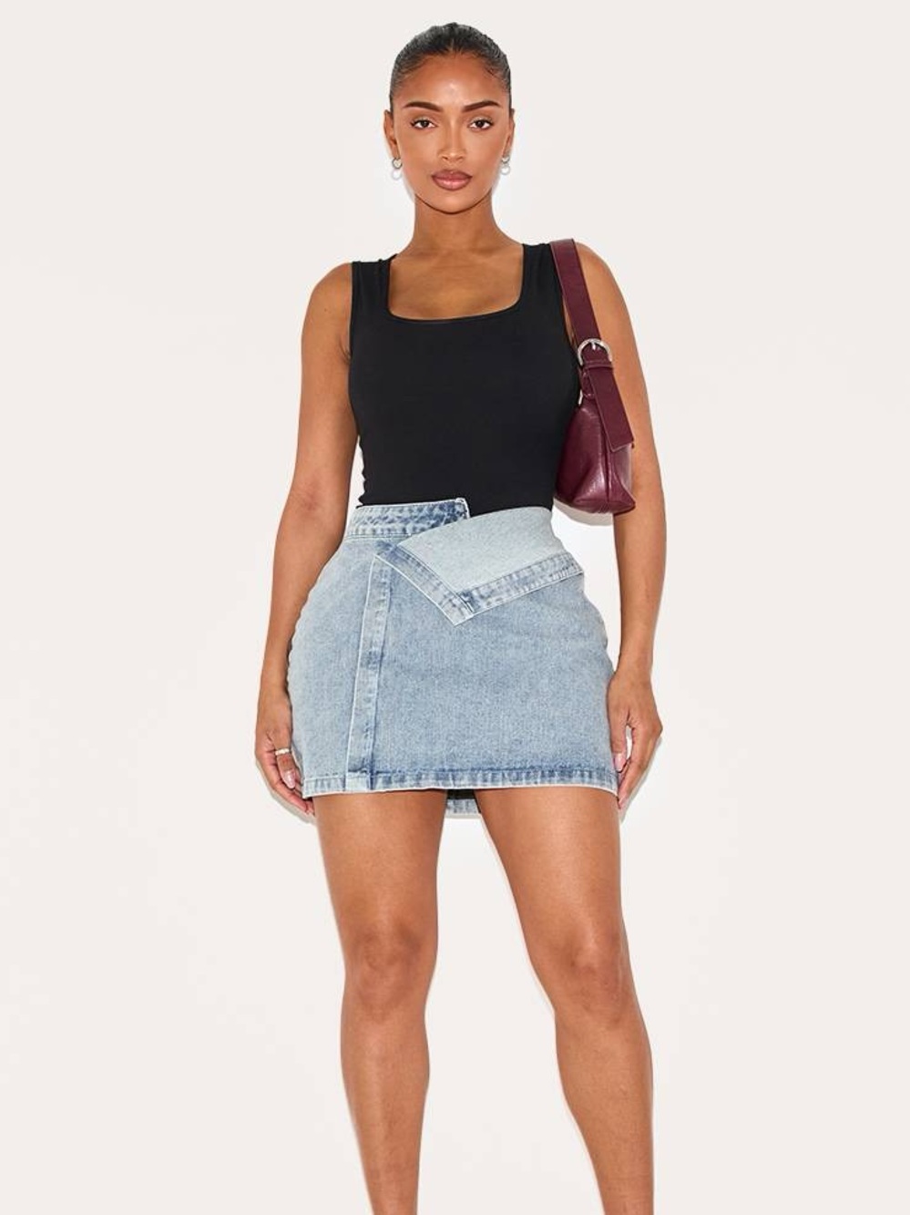 PrettyLittleThing SHAPE Washed Denim Fold over Waist Mini Skirt
